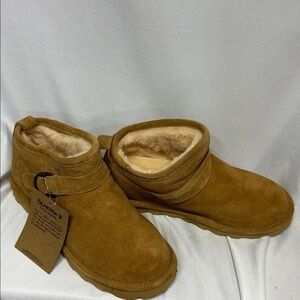 BearPaw  Never Wet Suede wool fur lined Chestnut Suede Ankle Boots 8